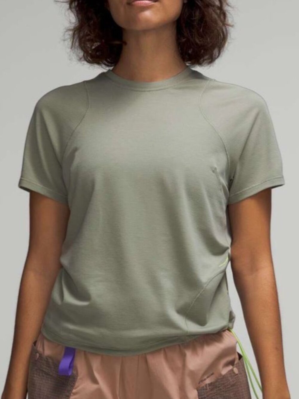 Lululemon Laurel Green Cinch Hem Hiking Tee Shirt Size 8 Mesh